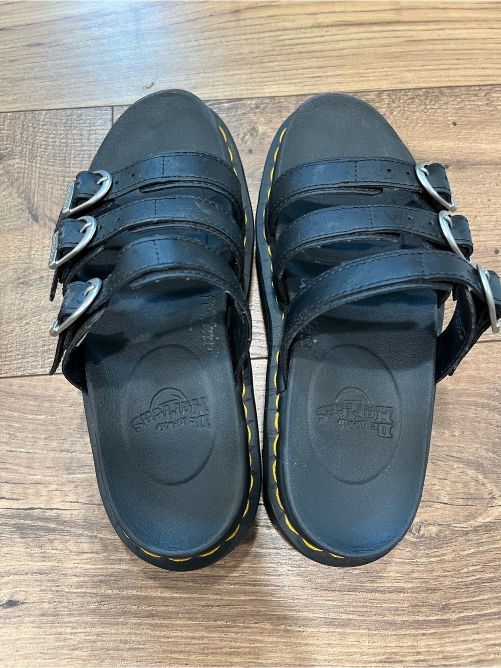 Dr. Martens Women’s Black Blaire Leather Slide Triple Strap Sandals